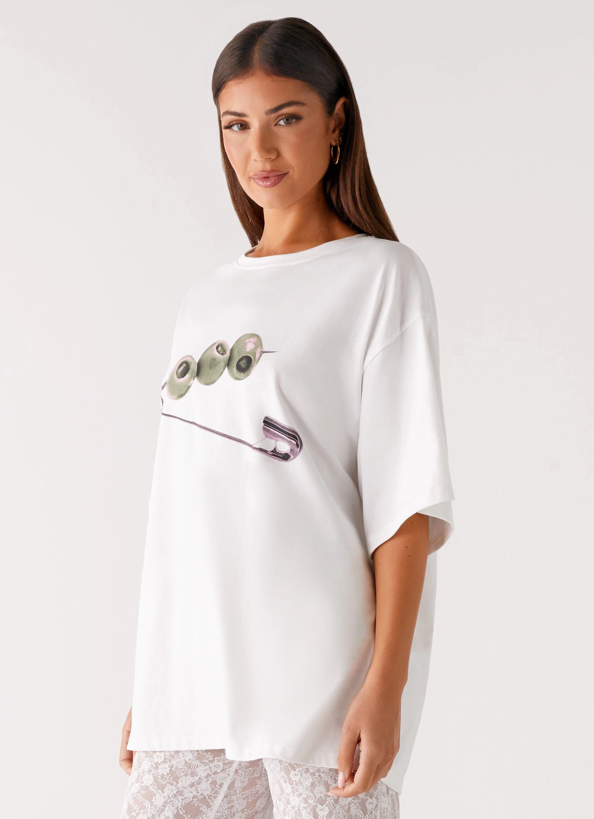 Olive Oversized Tee - White Four Way Stretch Fabric