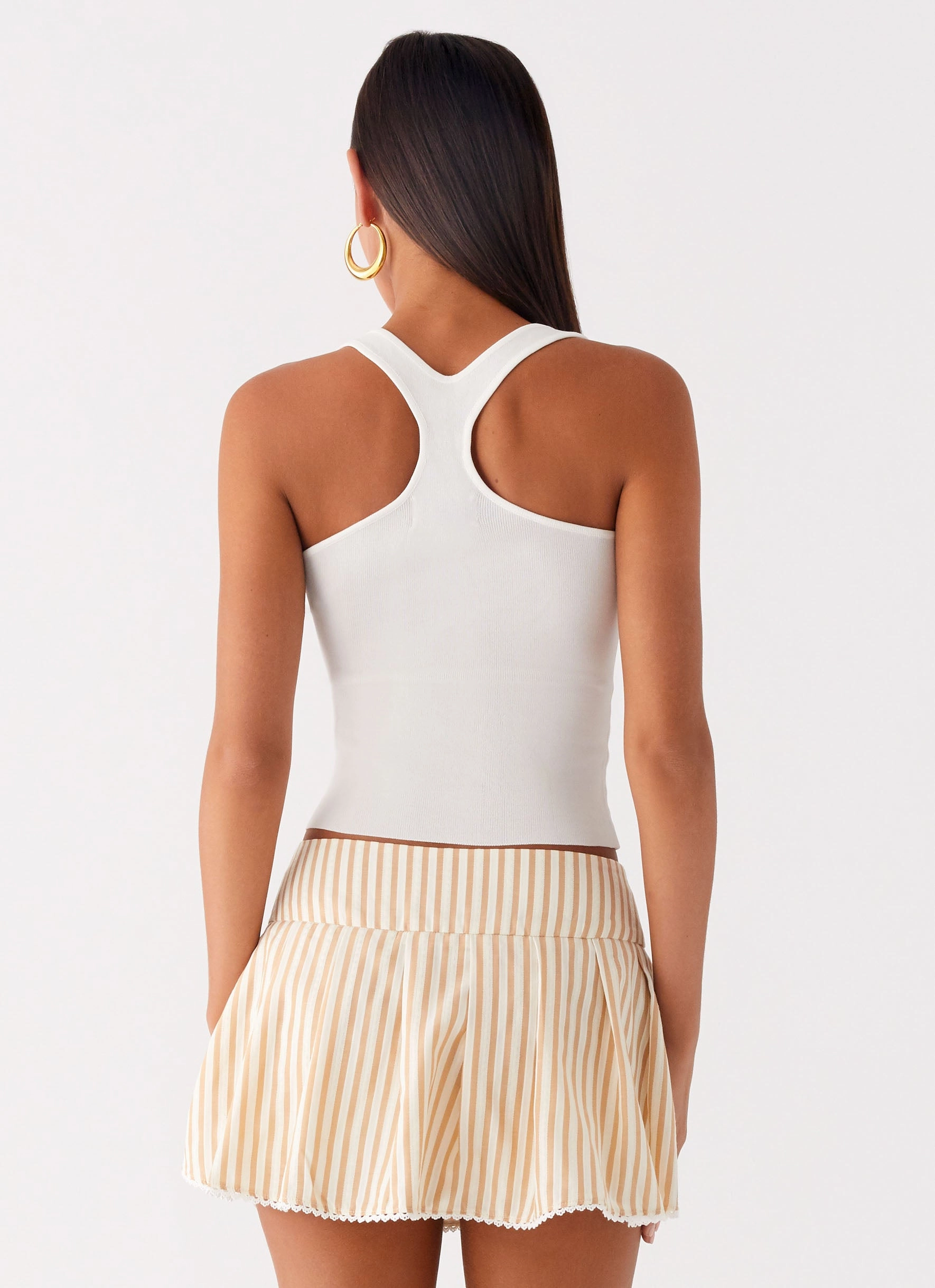 Quick Move Oliviana Pleated Mini Skort - Taupe Stripe