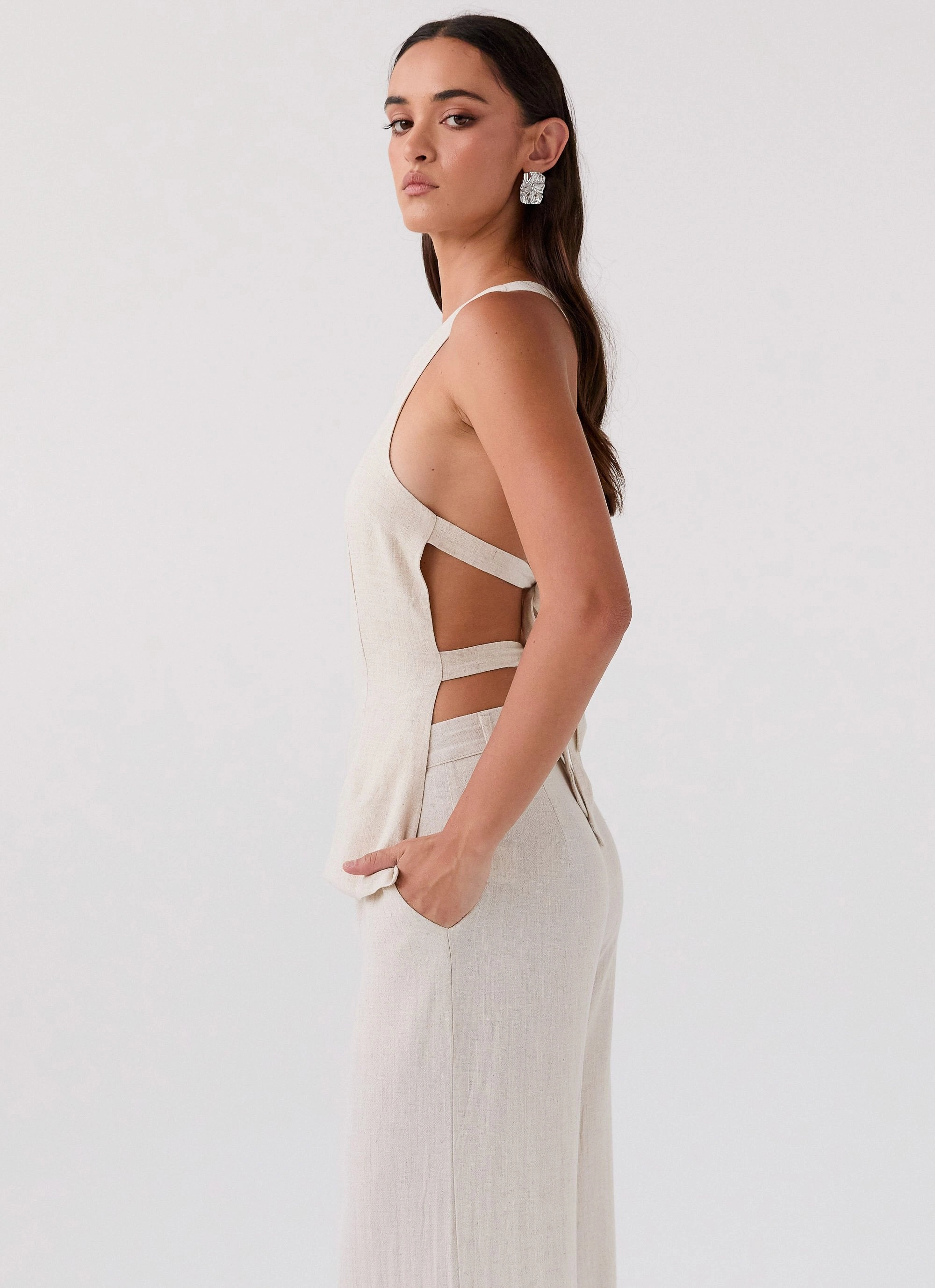 Wool blend Lightweight insulation Olsen Linen One Shoulder Top - Oatmeal