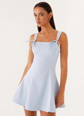 Zip-Closure A-Line Jamaya Tie Mini Dress - Blue
