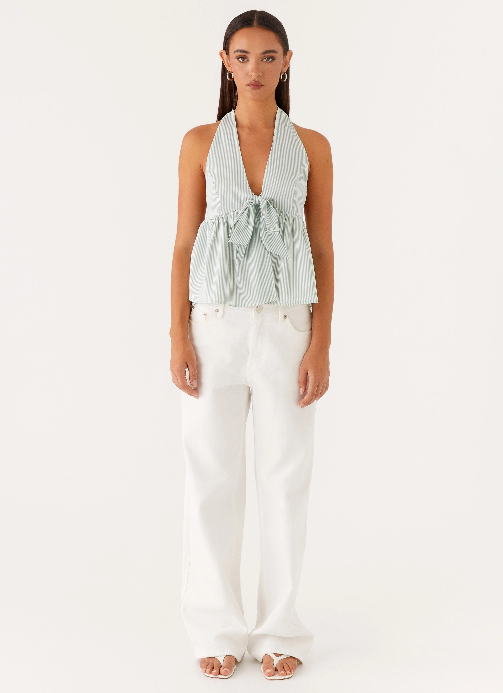 On Repeat Halter Top - Green Stripe Chic Tee