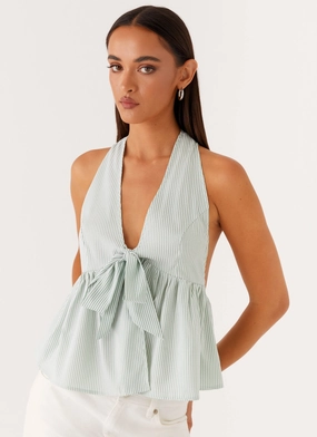 Compact TravelFriendly Design HeavyweightThermal On Repeat Halter Top - Green Stripe