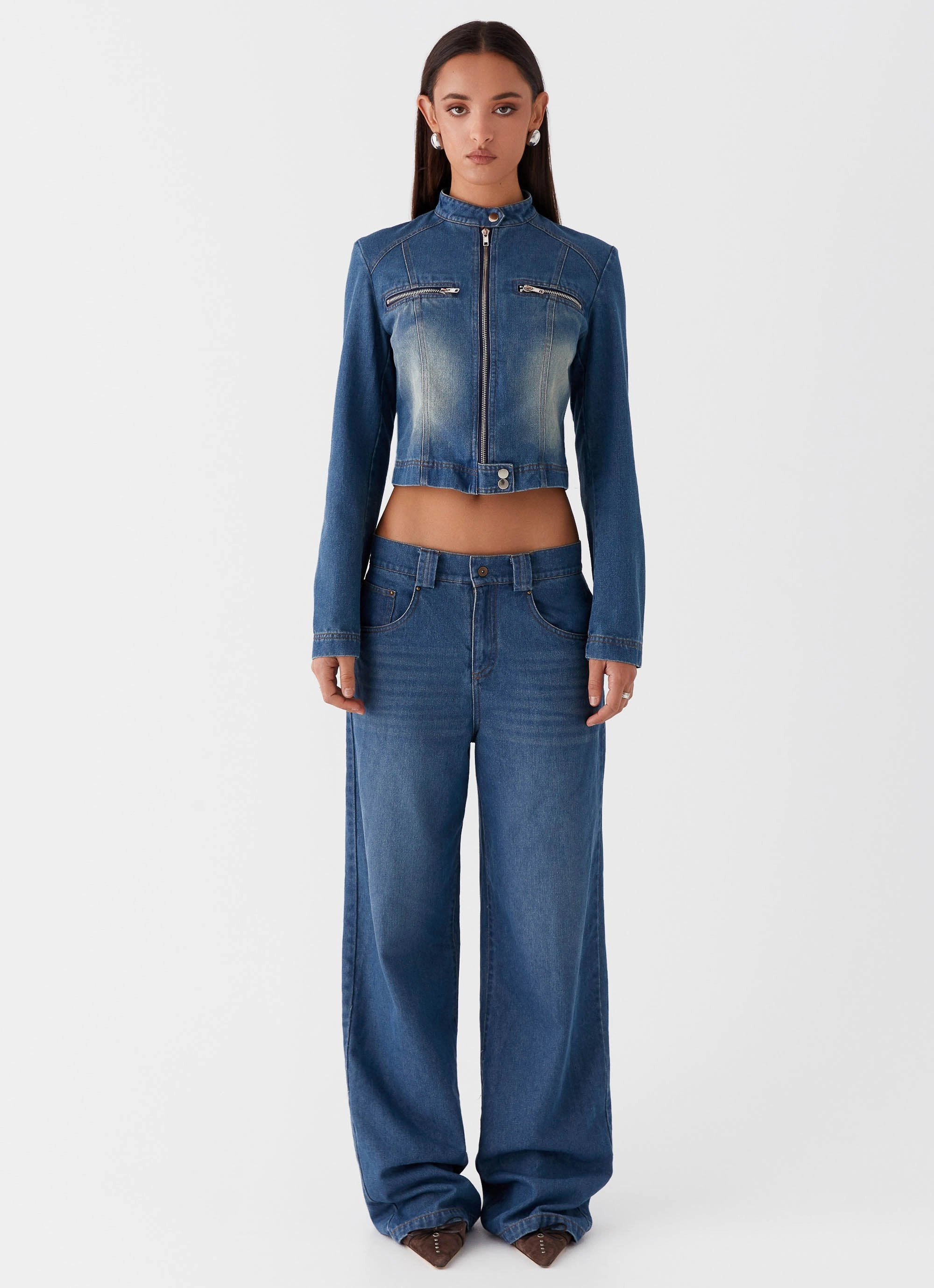 Ride Elegant Baggy Jeans - Vintage Blue Wash Flex Fit Design