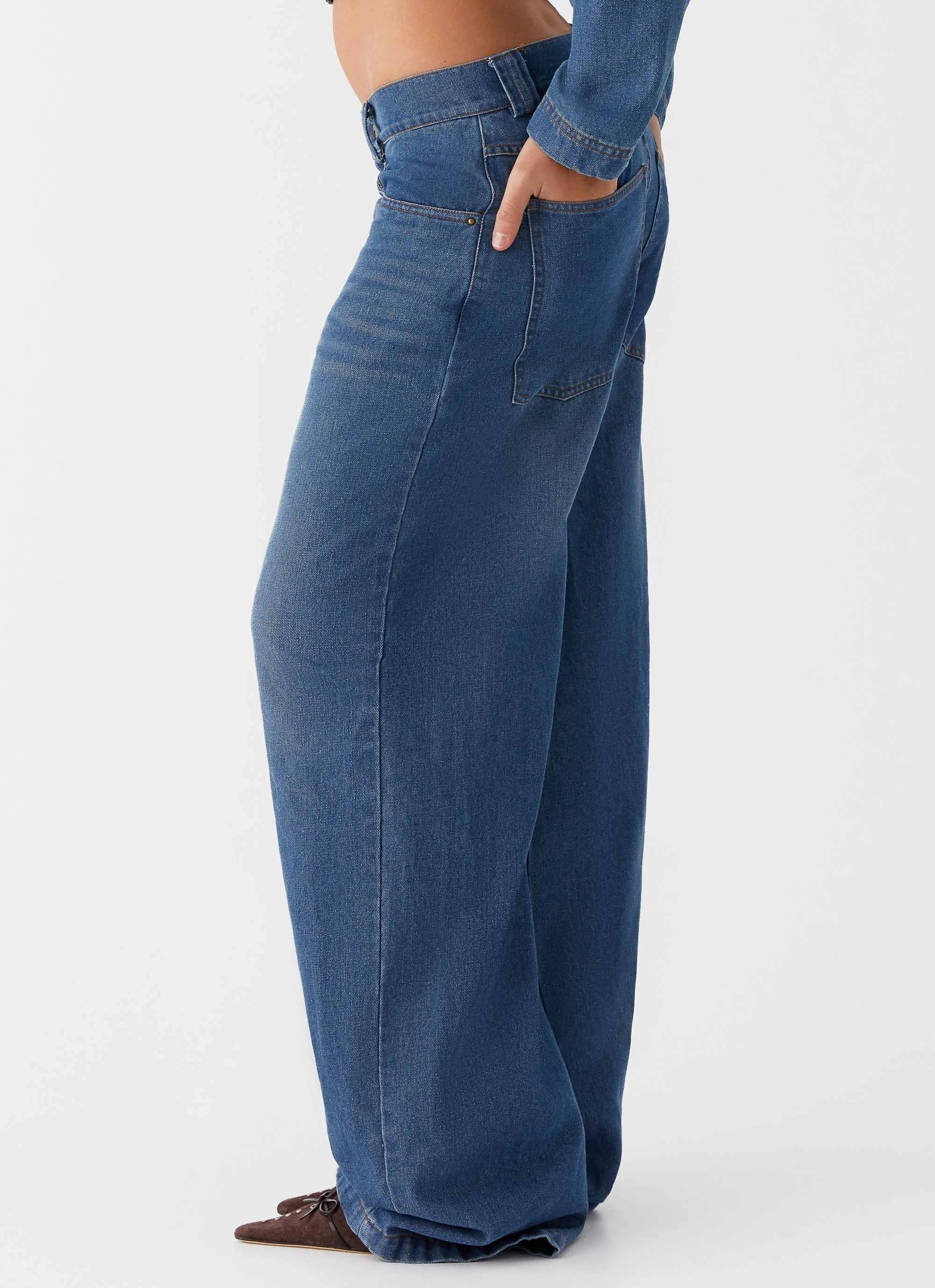 Lightweight Flex HighWaistSupport Ride Elegant Baggy Jeans - Vintage Blue Wash