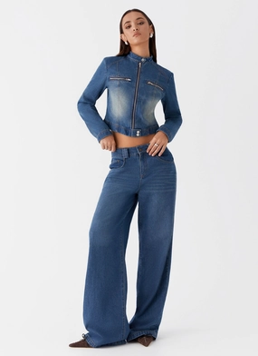 Daily Comfort Fit Ride Elegant Baggy Jeans - Vintage Blue Wash