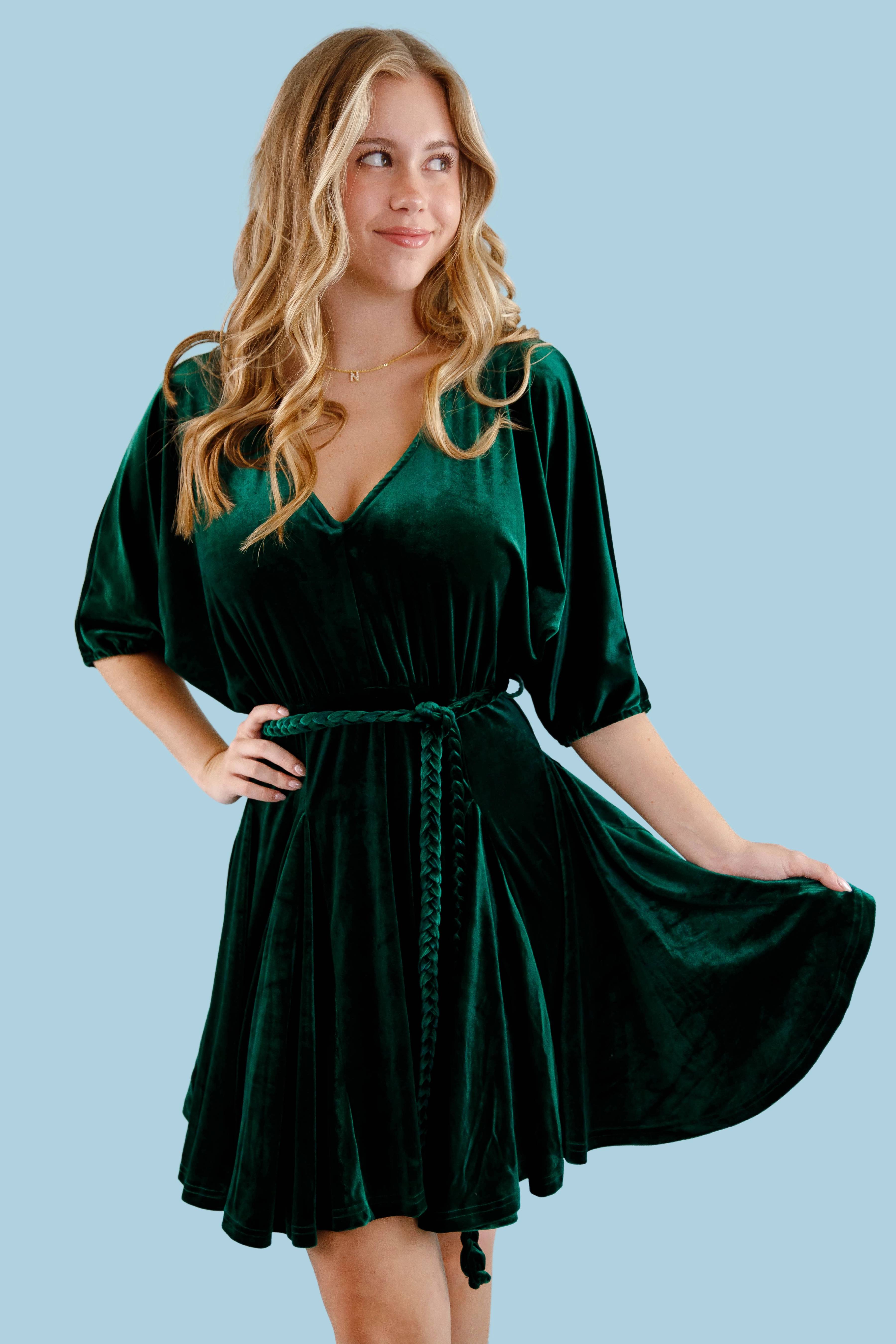 On The Guest List Velvet Mini Dress High Neck Spring Ready