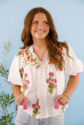 On The Move Blouse-White Reflective Detailing PlacketDetail