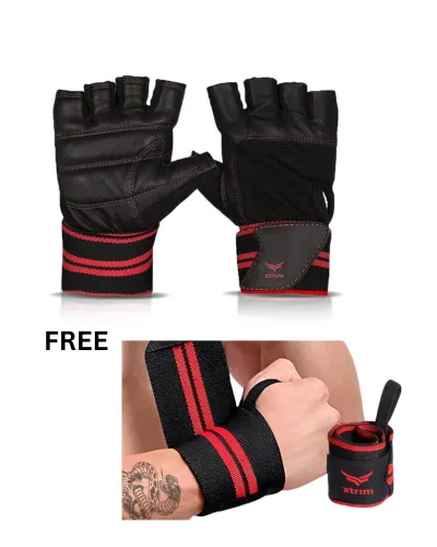 One Size Fits All Unisex Leather Gym Gloves   Wrist Support for Men & Women ( BUY 1 GET 1 FREE )