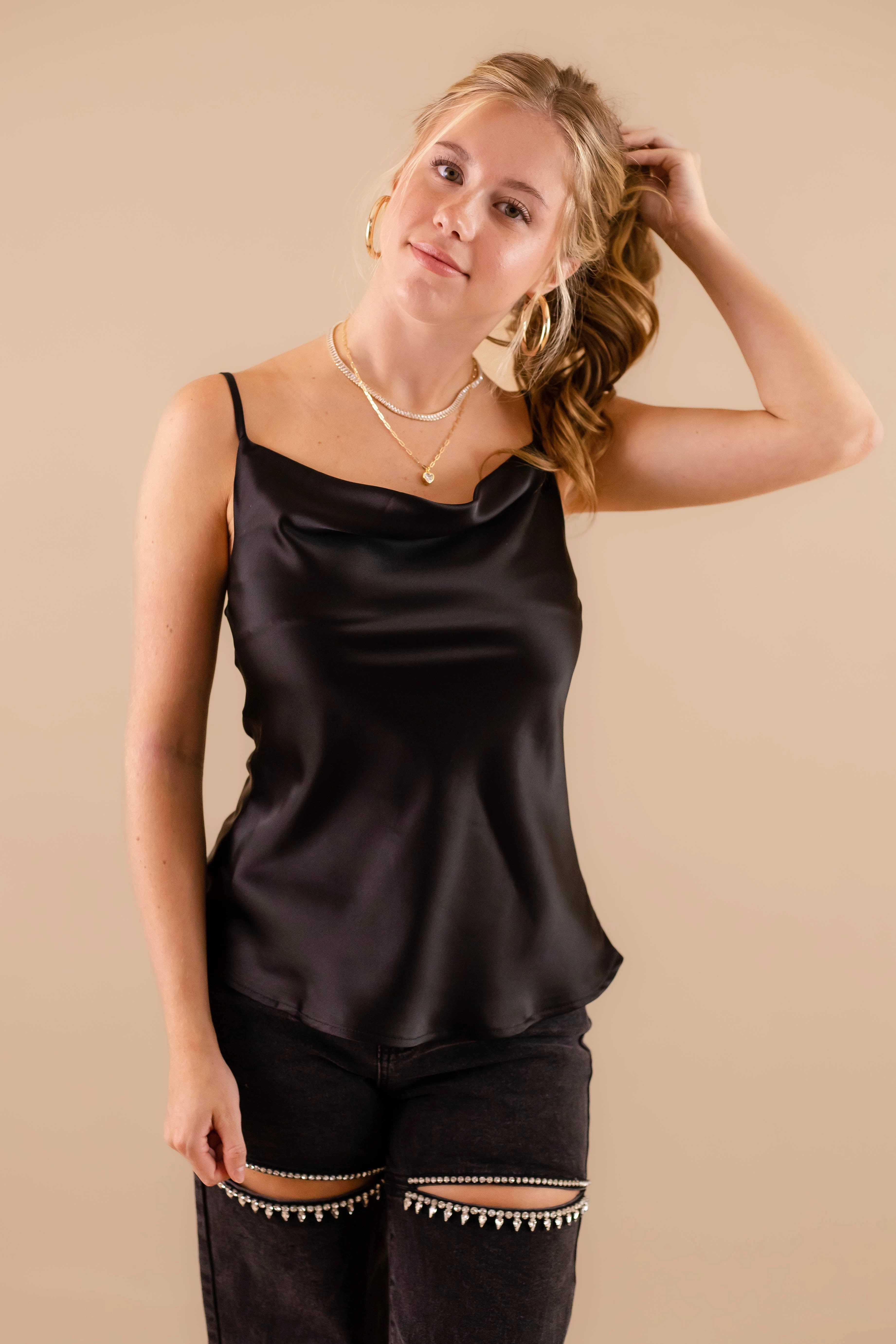 One Less Worry Top-Black SlubTexture Soft Brushed Lining