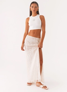 Daily Wear Functional Stretch Opal Sequin Maxi Skirt - White