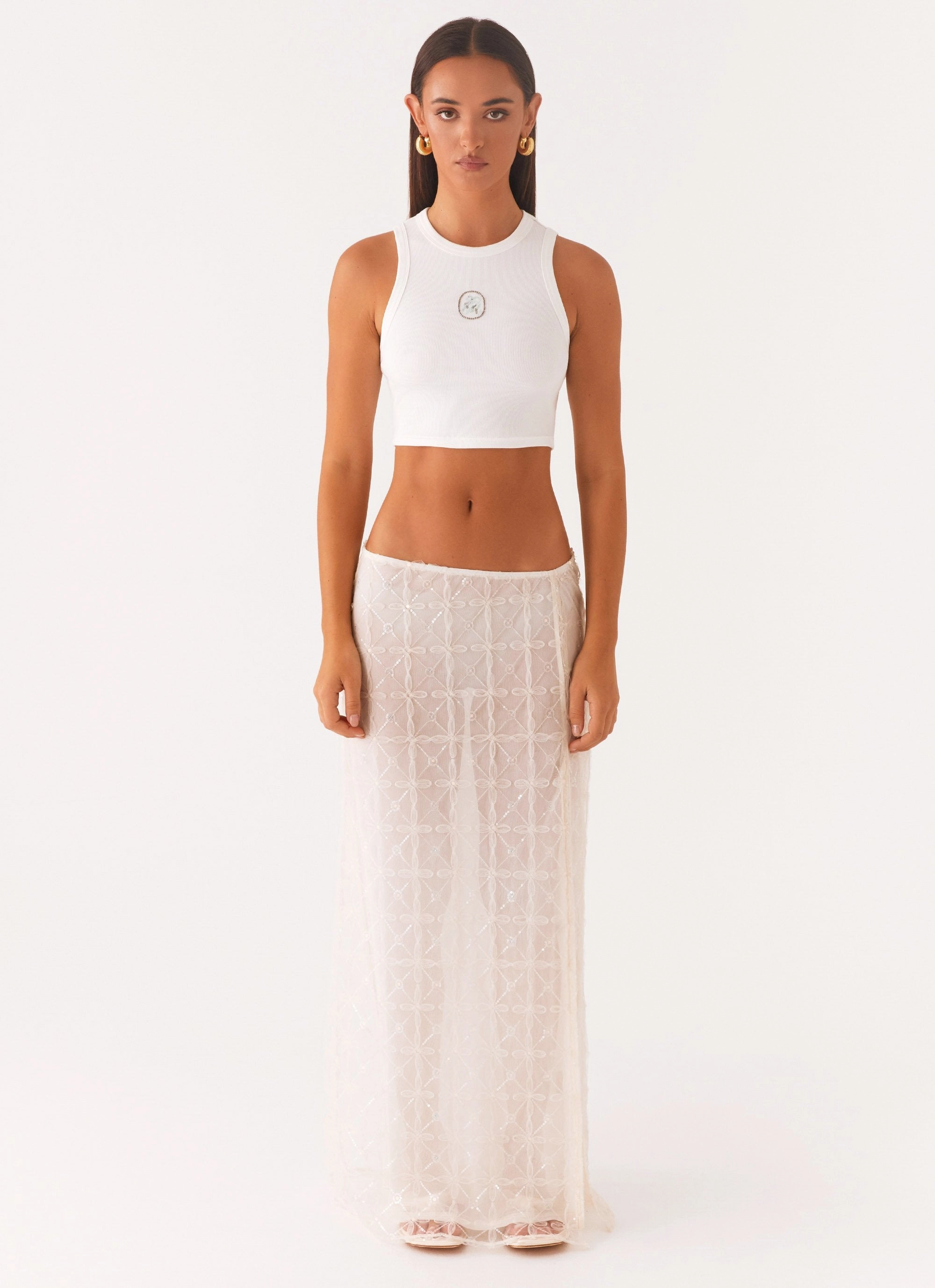 Opal Sequin Maxi Skirt - White Quick Dry Wear Casual Fit