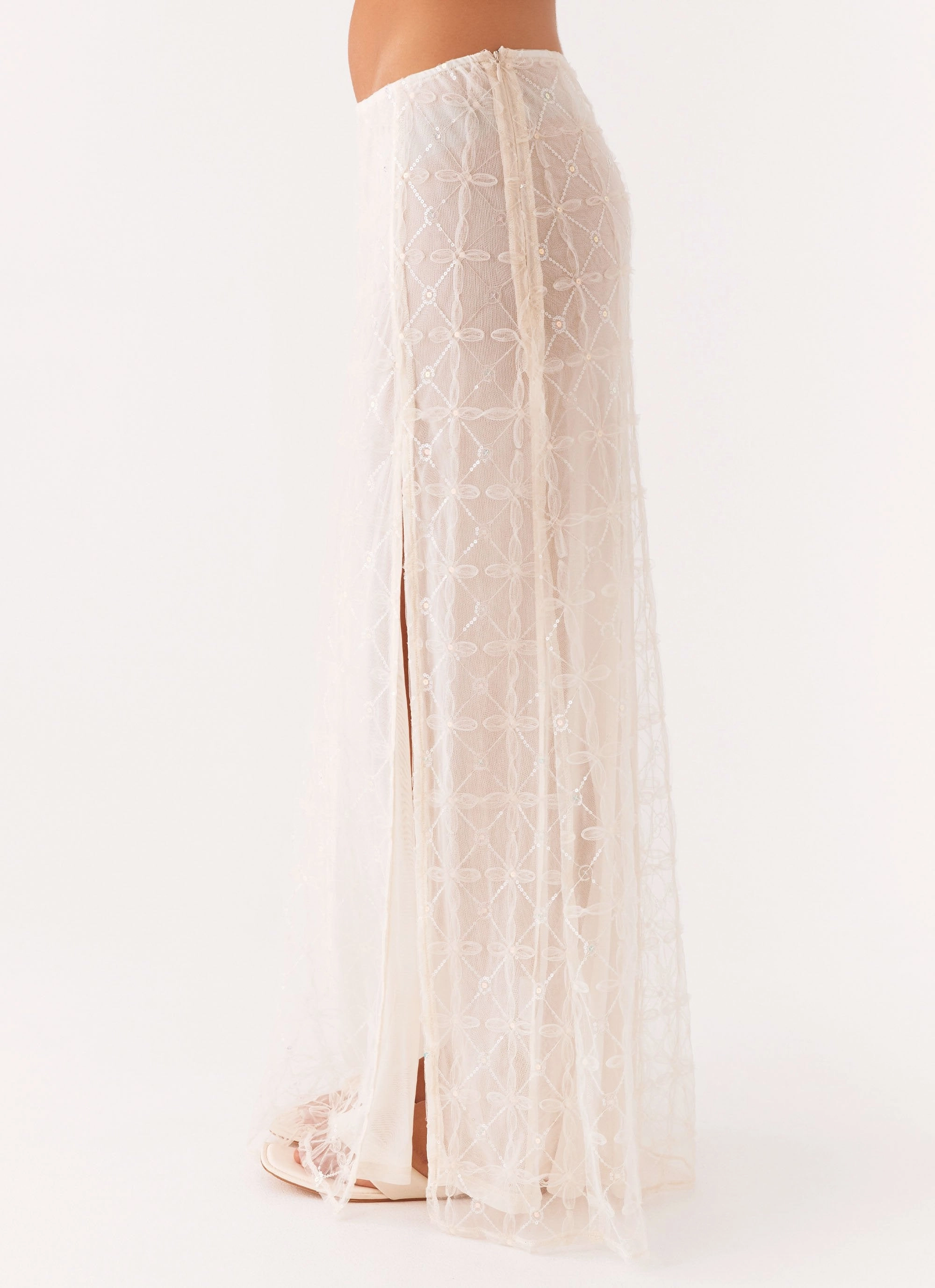 Opal Sequin Maxi Skirt - White Hygienic Inner Layer