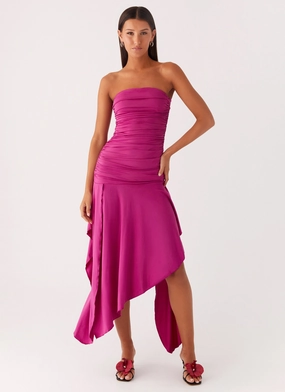 Fall Tone Transitional-Wear Ora Strapless Maxi Dress - Fuchsia