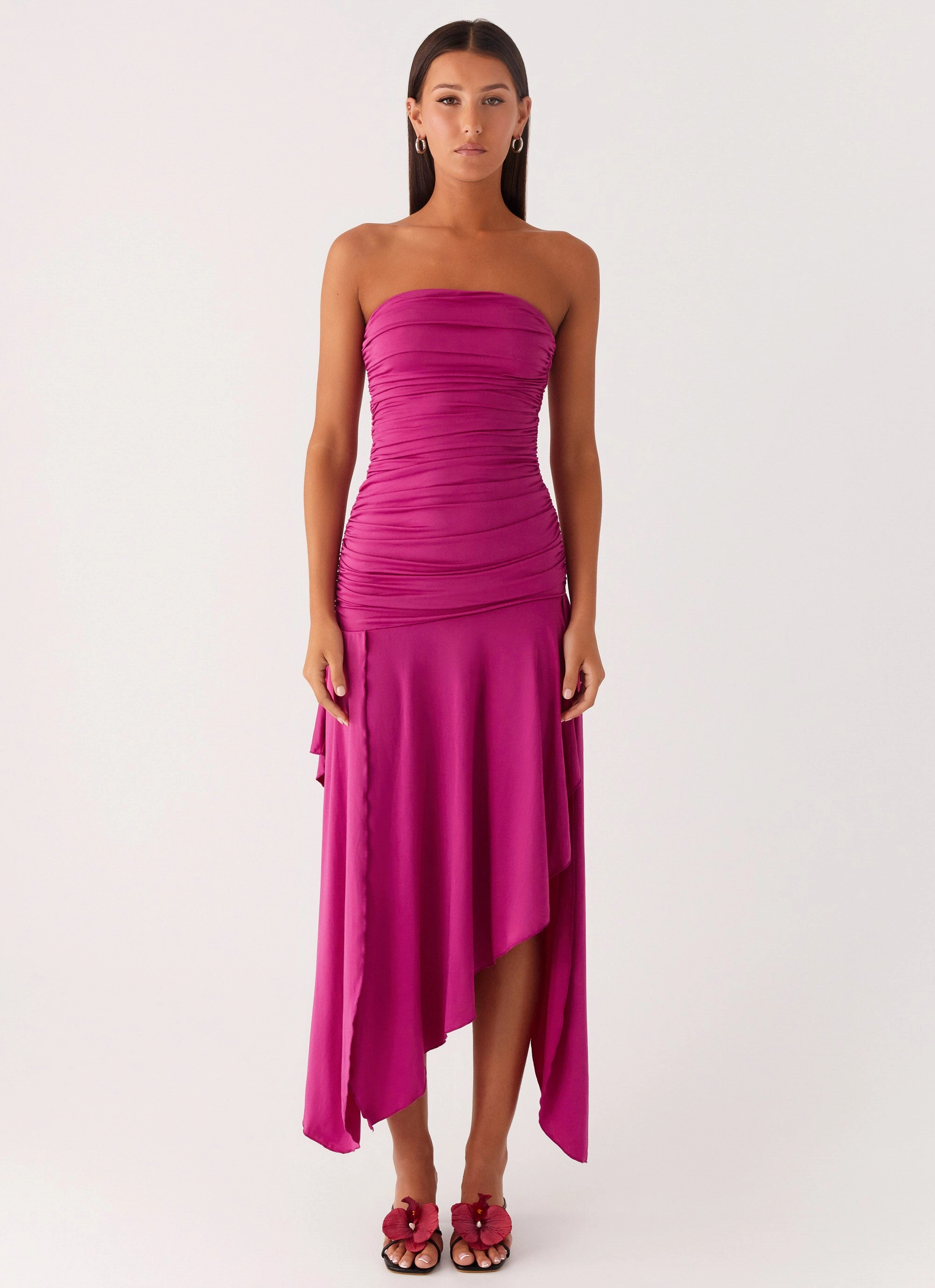 Ora Strapless Maxi Dress - Fuchsia Chic Silhouette