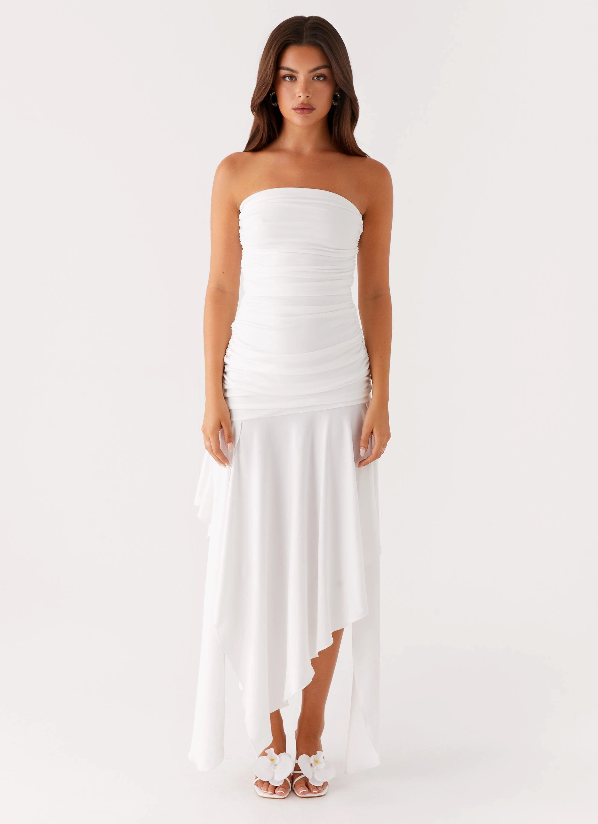 Ora Strapless Maxi Dress - White Minimal Design
