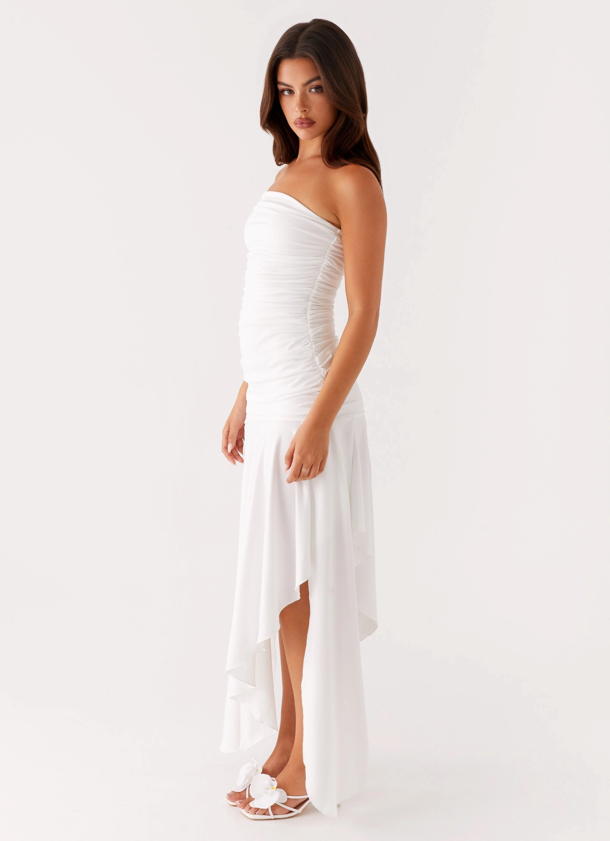 Ora Strapless Maxi Dress - White Chic Energy Adjustable-Straps