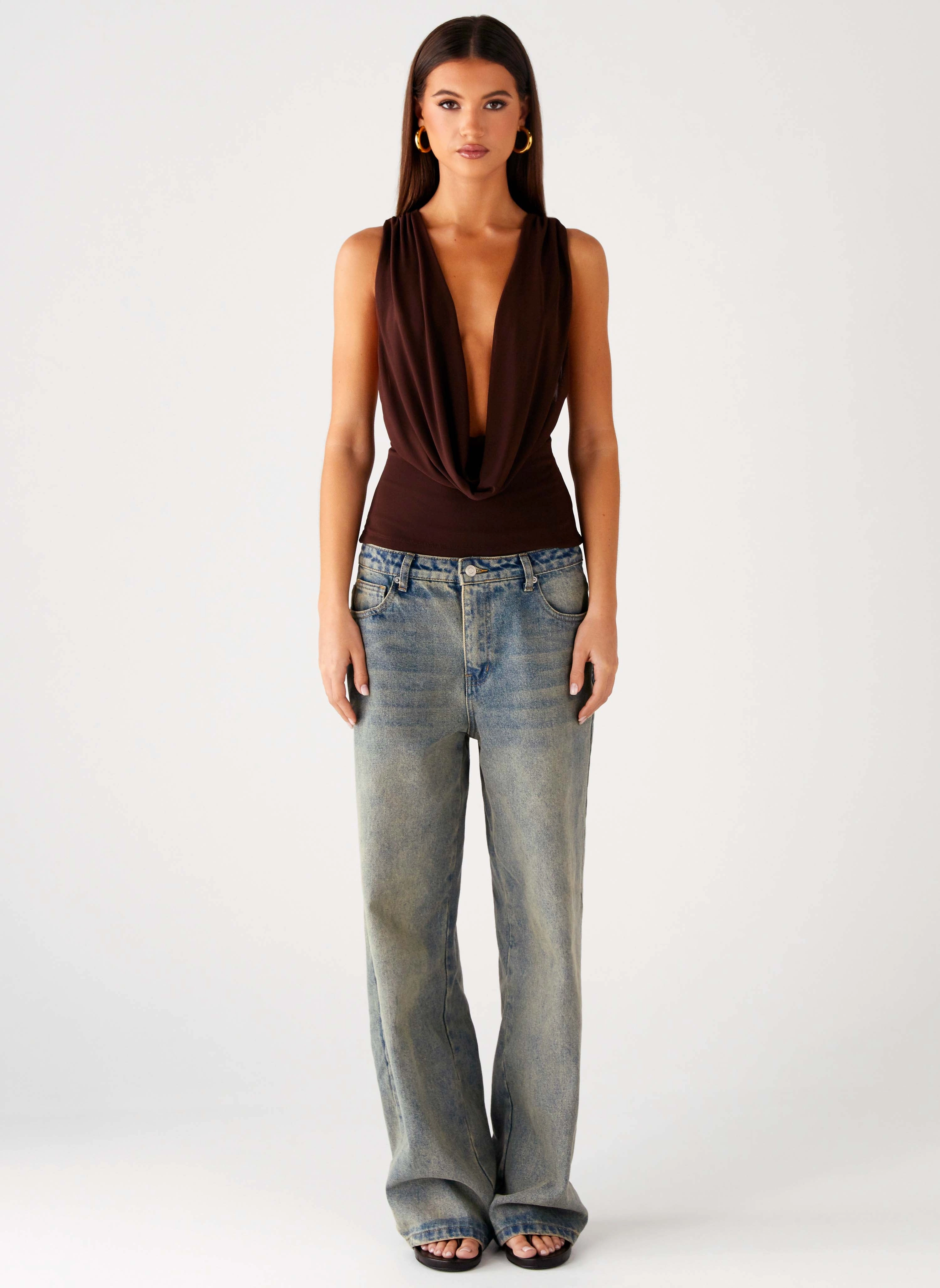 Oracle Top - Chocolate Sheer Overlay Material