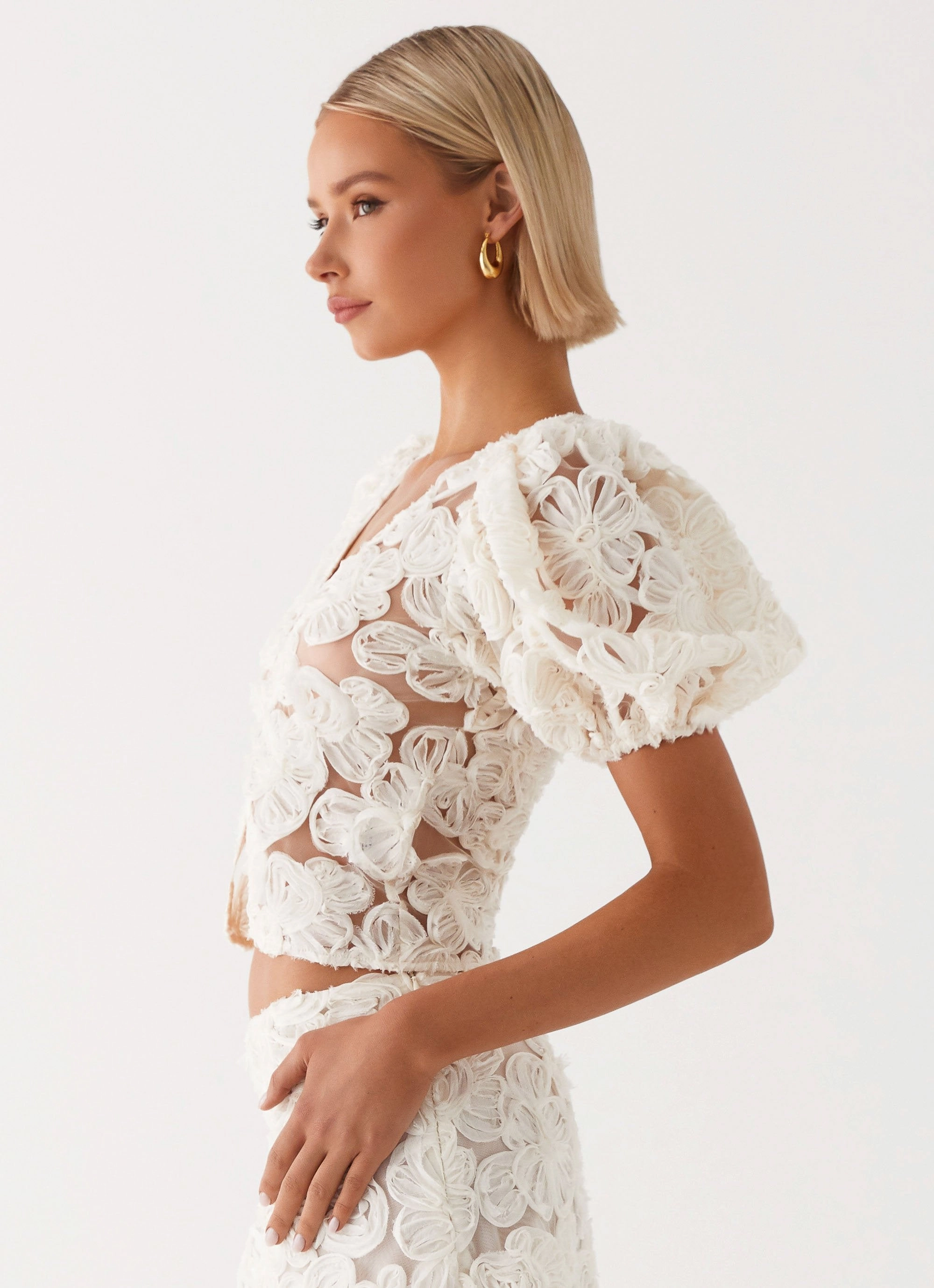 Wrinkle Resistant Finish FlexibleCuff Orchid Breeze Top - Ivory