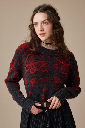 ThermalInsulation NonIrritatingTags Nutcracker 24 |100% Wool Floral Jumper Sweater