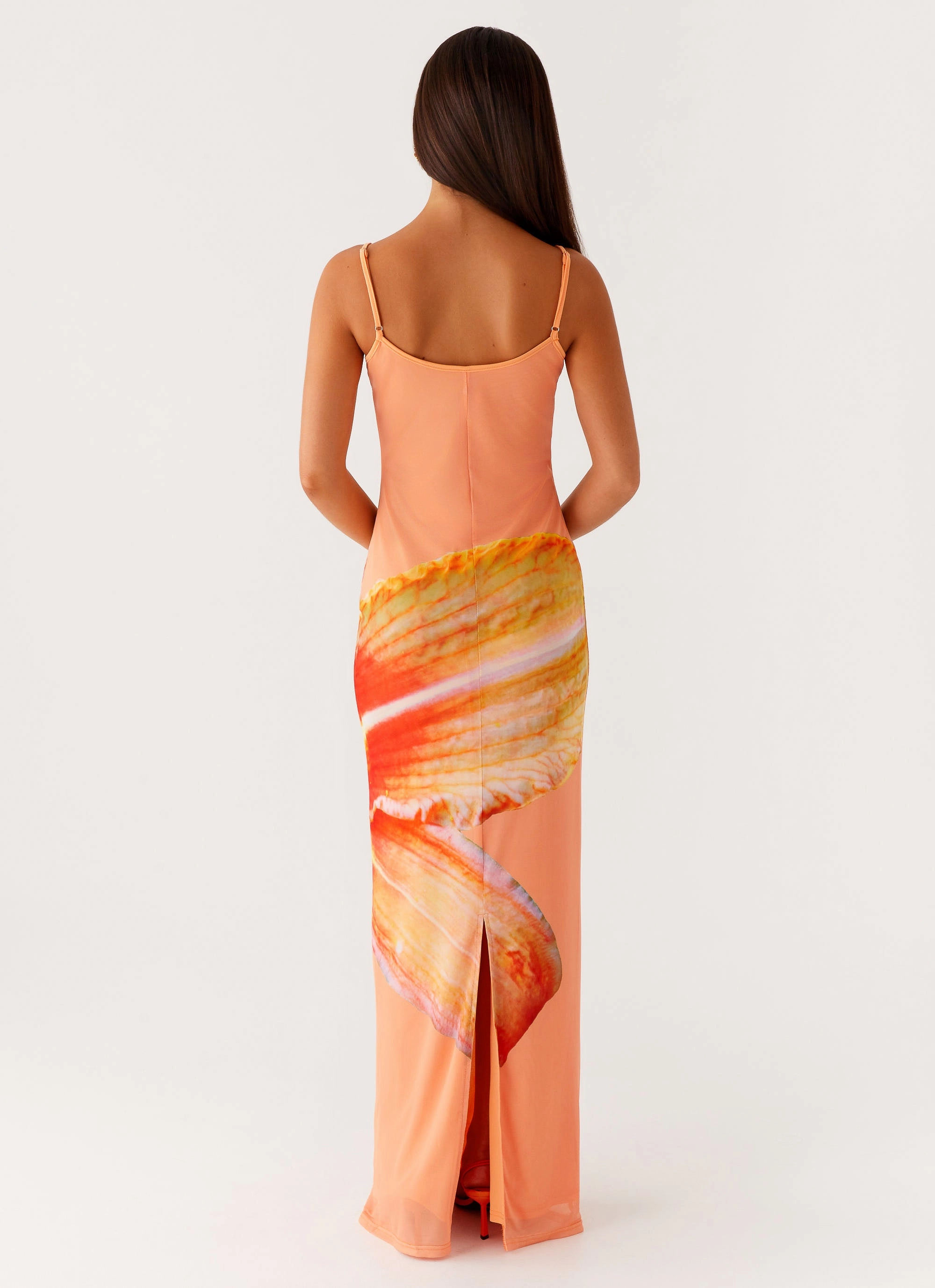 Style Base Lazy Pick Bad News Mesh Maxi Dress - Orange Floral