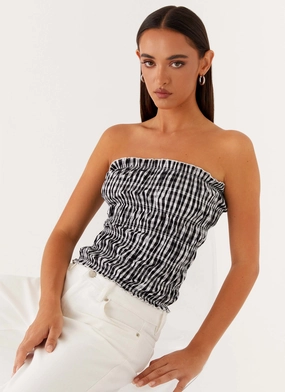 ReinforcedHems Thermal Regulation Technology Orion Strapless Ruched Top - Black/White Gingham