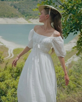 Osmanthus 01 | maxi linen dress Elasticized Cuffs