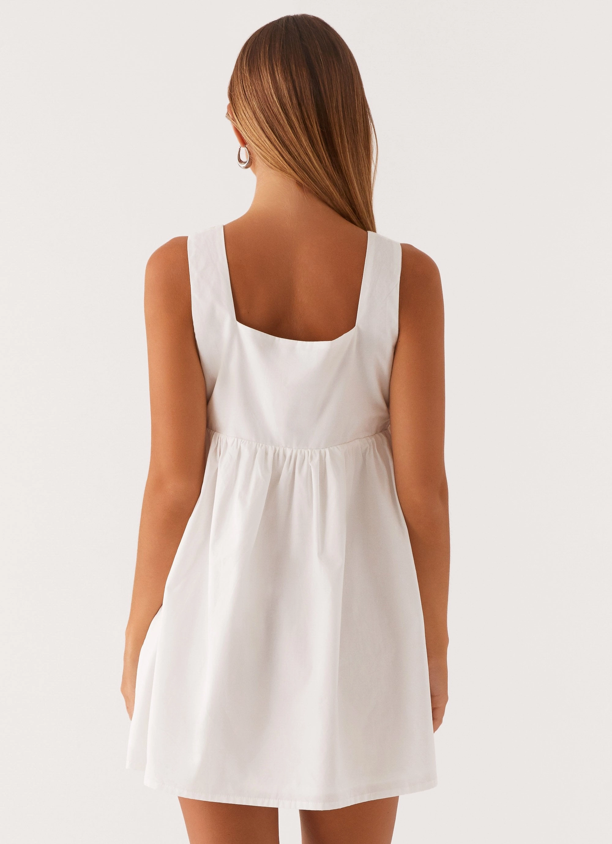 Ottoline Babydoll Mini Dress - White Satin Finish