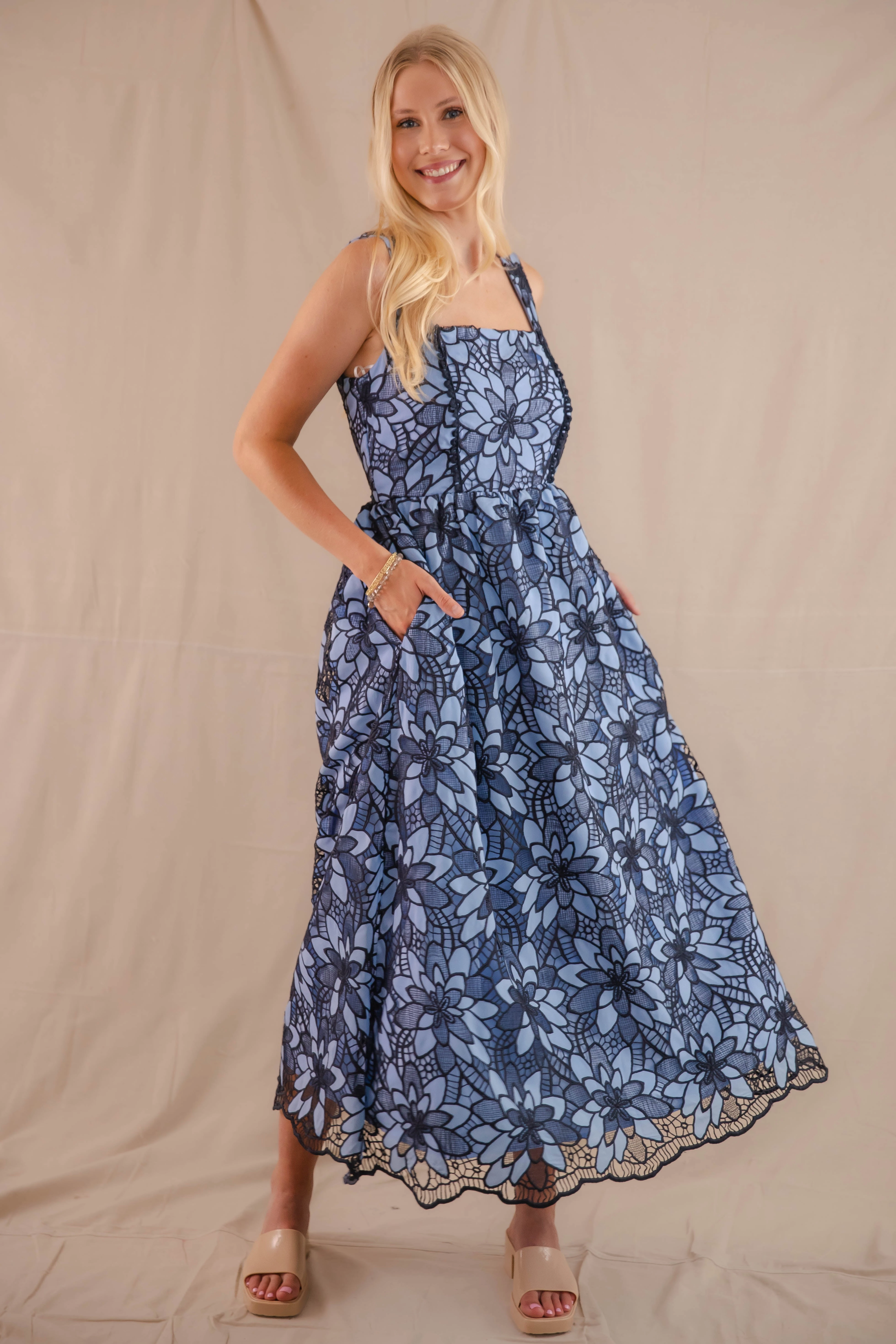 Bold Look Sharp Look Out Of The Blue Midi Dress