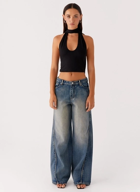 Rugged Fit Calico Denim Jeans - Indigo
