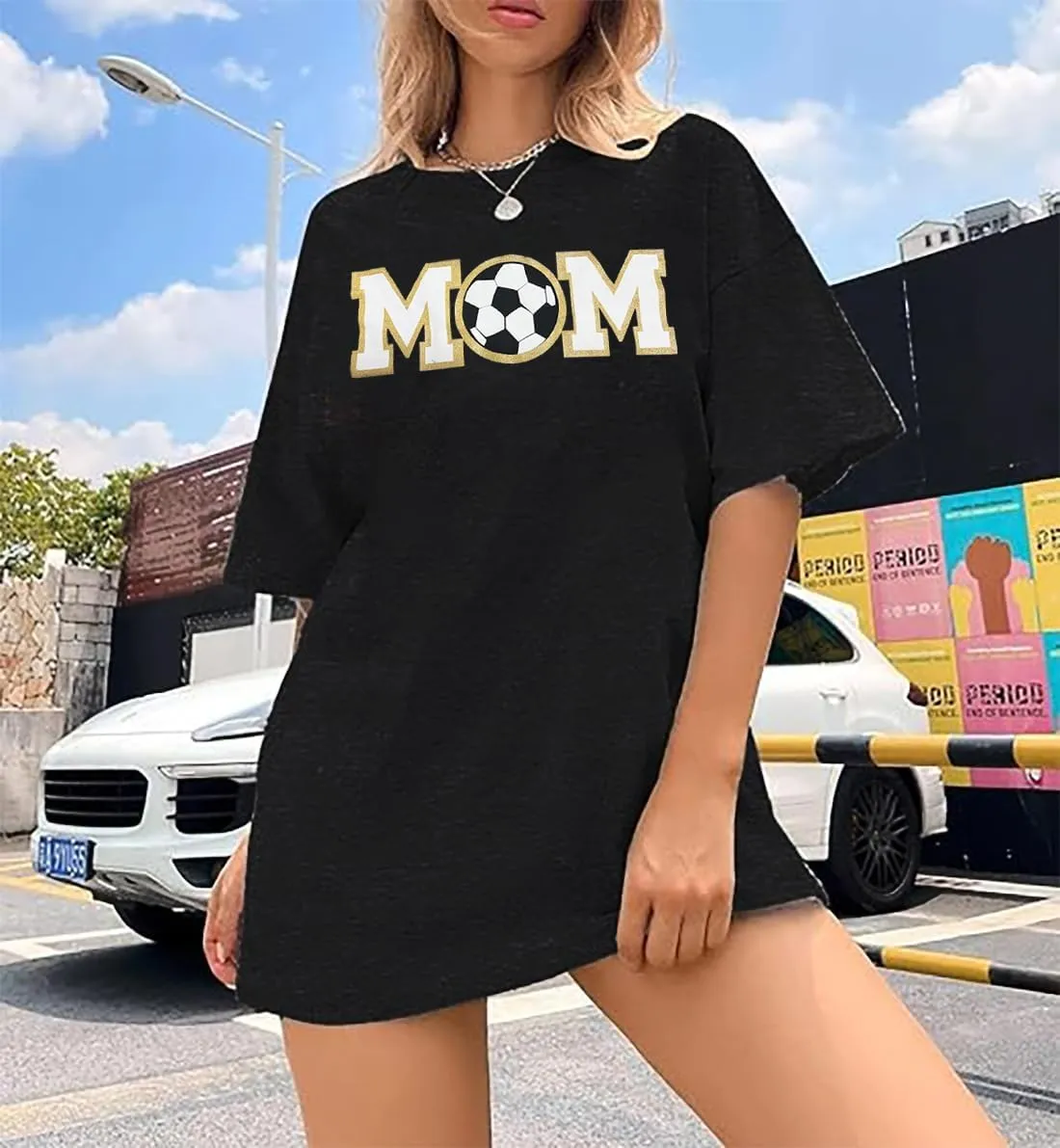 Oversized Soccer Mom Shirts Women Soccer Mama T Shirt Soccer Game Day Tee Soccer Lovers Causal Short Sleeve Top