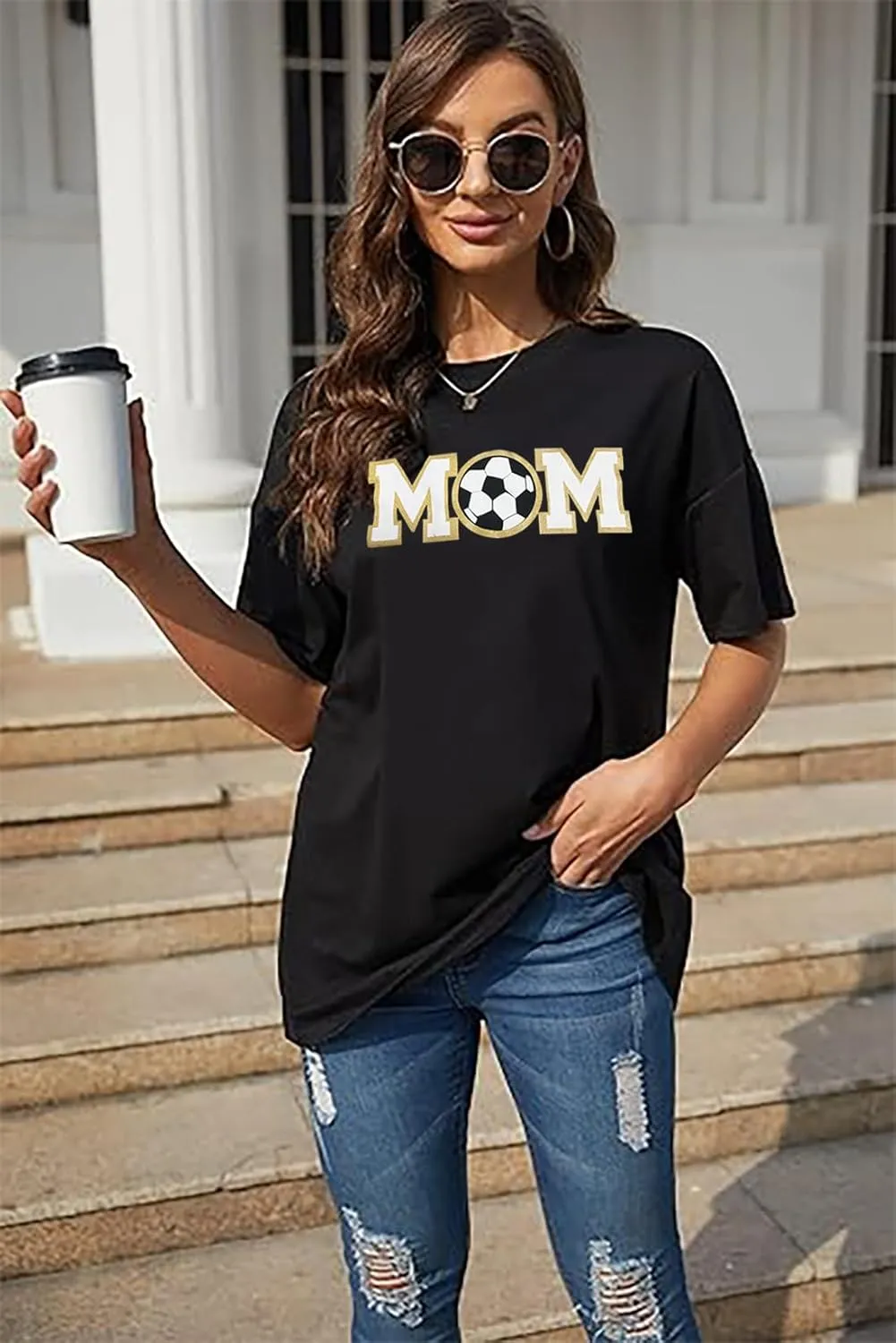 Oversized Soccer Mom Shirts Women Soccer Mama T Shirt Soccer Game Day Tee Soccer Lovers Causal Short Sleeve Top