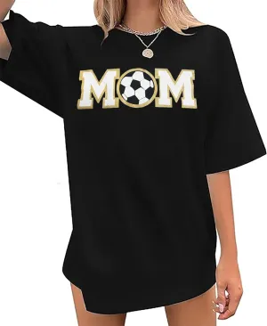 Oversized Soccer Mom Shirts Women Soccer Mama T Shirt Soccer Game Day Tee Soccer Lovers Causal Short Sleeve Top