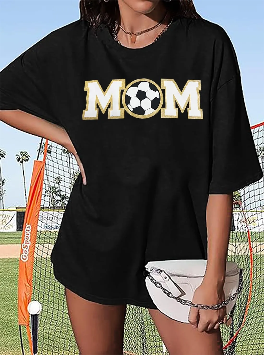 Oversized Soccer Mom Shirts Women Soccer Mama T Shirt Soccer Game Day Tee Soccer Lovers Causal Short Sleeve Top