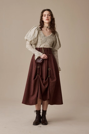 Cynthia 16 | Adjustable wool skirt Ribbed Neckline Wrinkle Free Texture