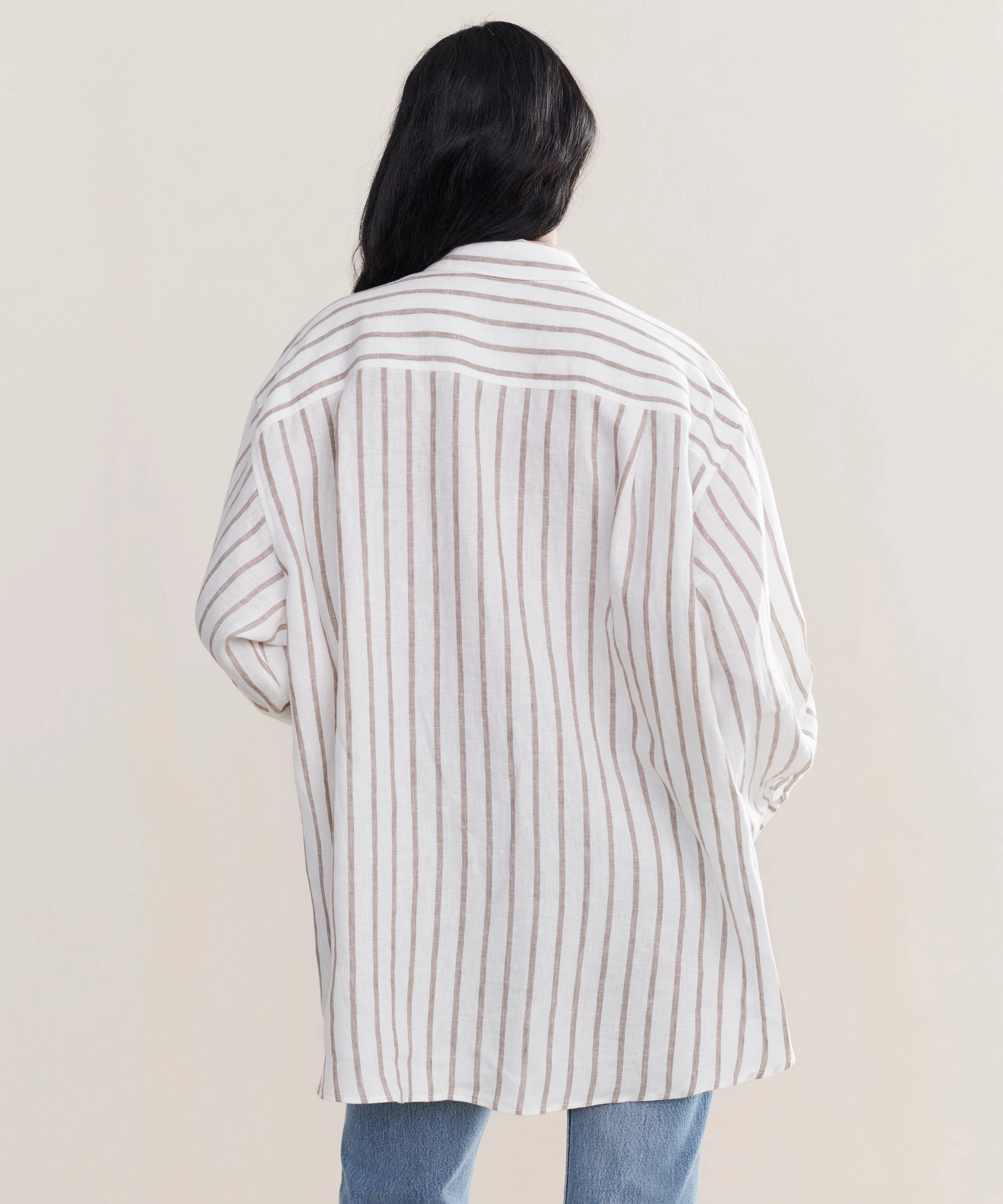 Flexible Ribbing Linen Relaxed Oversized Shirt