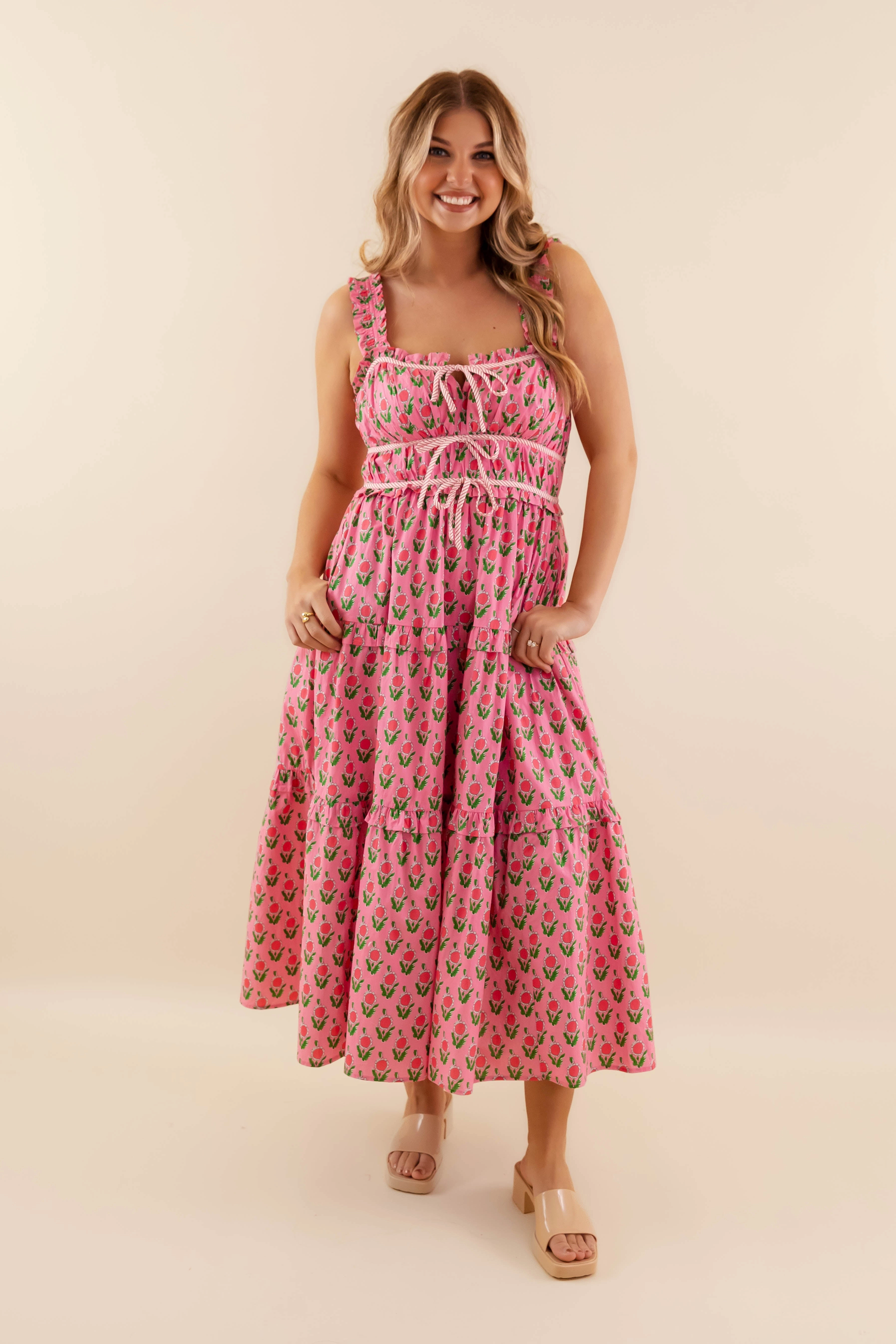 Owe It To You Midi Dress-Pink Side-Pocket