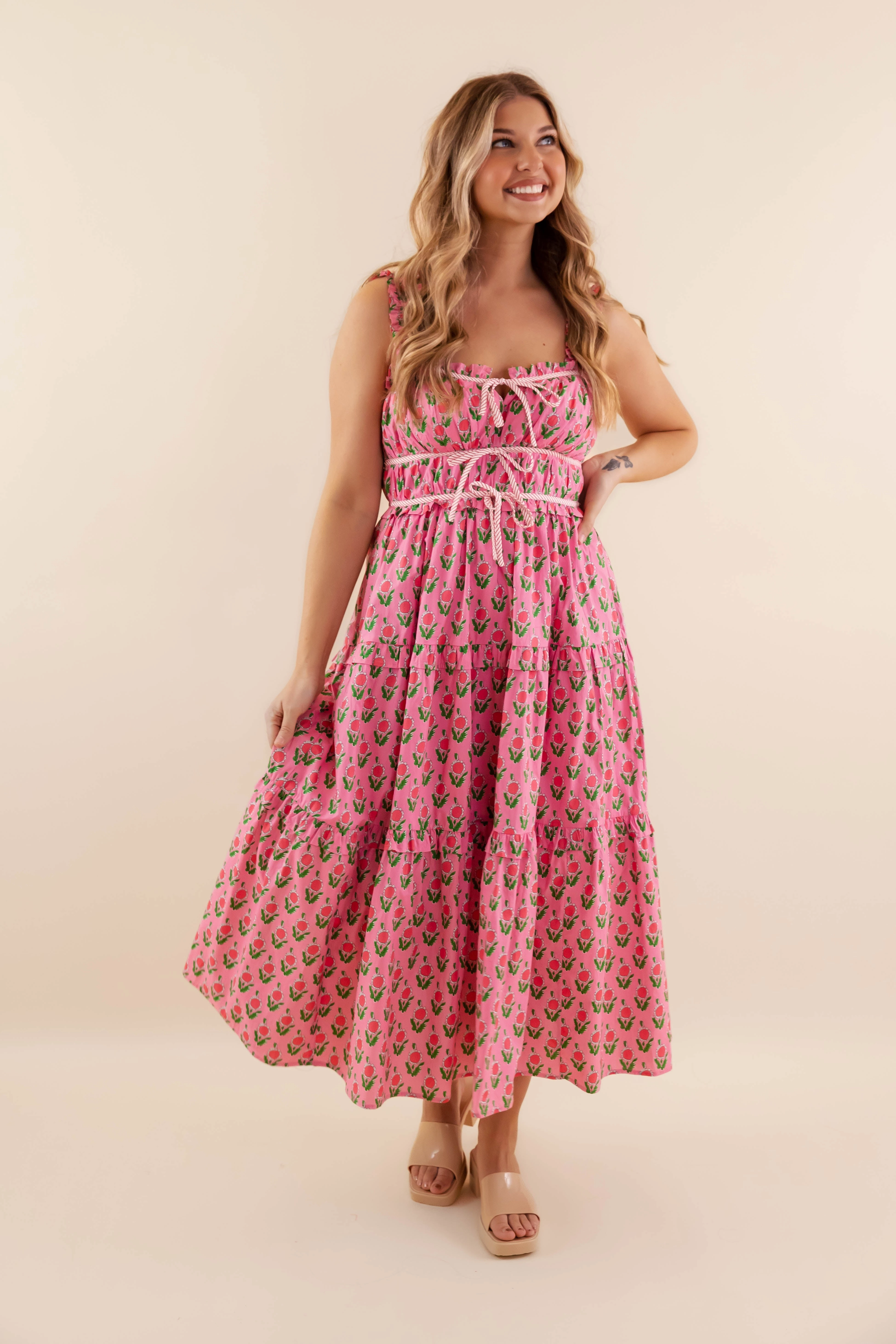 Glam Feel Flowy Layers Owe It To You Midi Dress-Pink