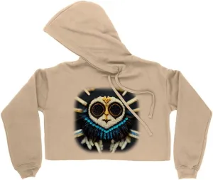 Owl Eyes Women's Cropped Fleece Hoodie - Animal Print Cropped Hoodie for Women - Pattern Hooded Sweatshirt