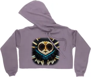 Owl Eyes Women's Cropped Fleece Hoodie - Animal Print Cropped Hoodie for Women - Pattern Hooded Sweatshirt