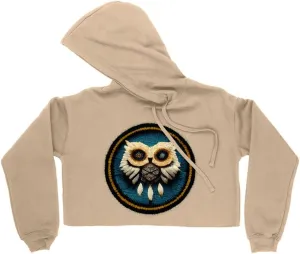 Owl Print Women's Cropped Fleece Hoodie - Animal Print Cropped Hoodie for Women - Printed Hooded Sweatshirt