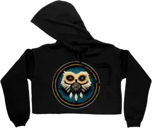Owl Print Women's Cropped Fleece Hoodie - Animal Print Cropped Hoodie for Women - Printed Hooded Sweatshirt