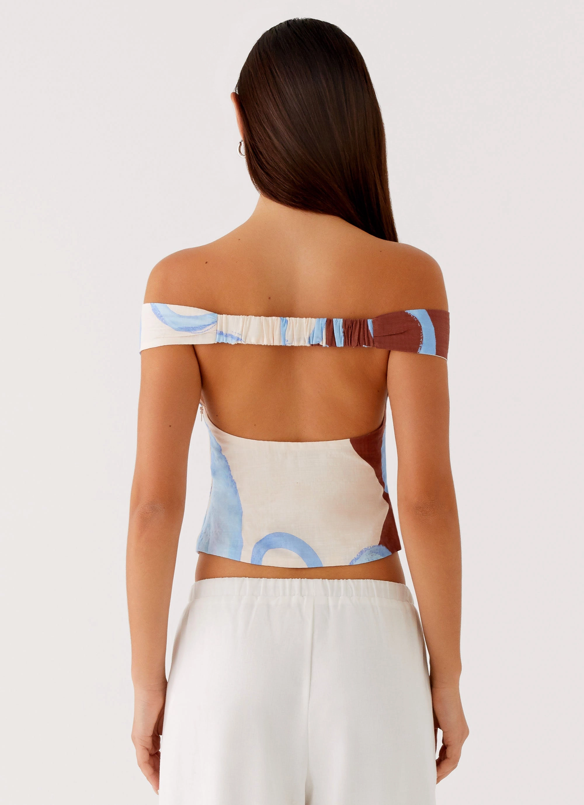 Ozella Off Shoulder Top - Bloom Wave Print Minimalist Collar Self Cleaning Coating