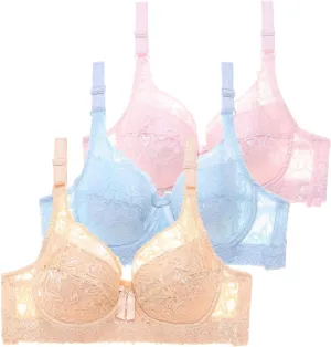 Pack of 3 Minimizer Bra Sets for Women - Plus Size Lace Bra Womans Full Coverage Bras Unlined Underwire Bra for Heavy Breast