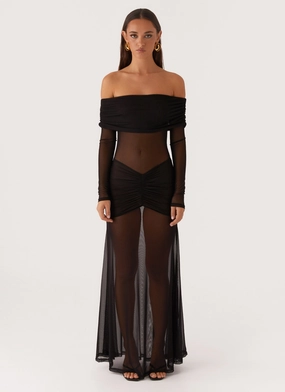 Golden Scene Breath Soft Maren Off Shoulder Maxi Dress - Black
