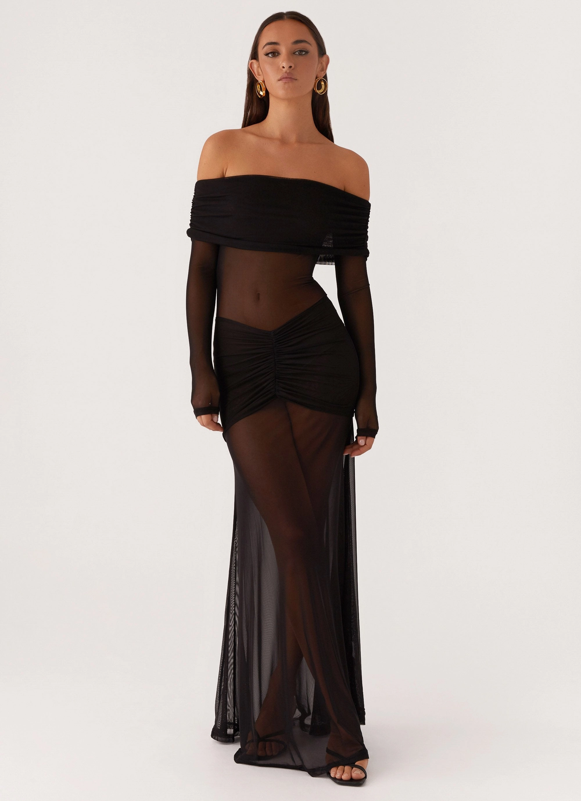 Spring Vibe All Day Maren Off Shoulder Maxi Dress - Black