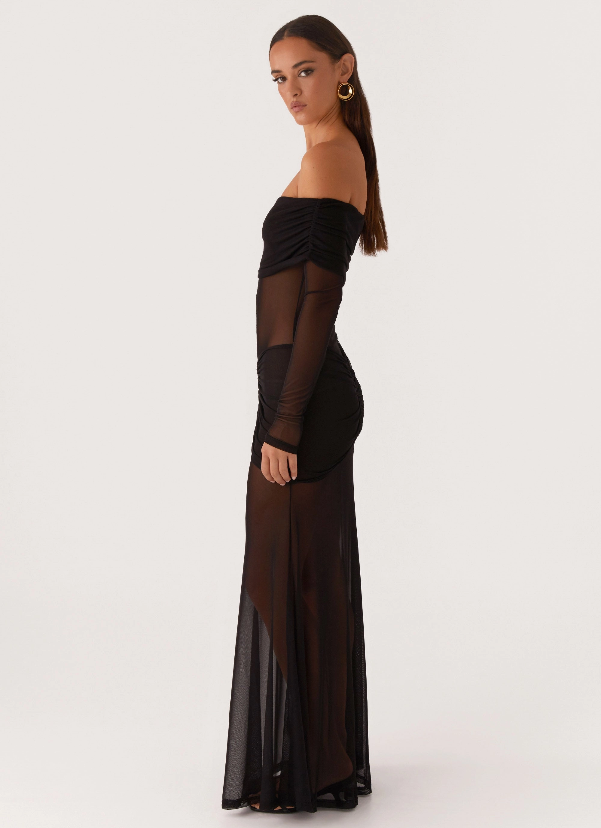 Maren Off Shoulder Maxi Dress - Black Tonal-Panel