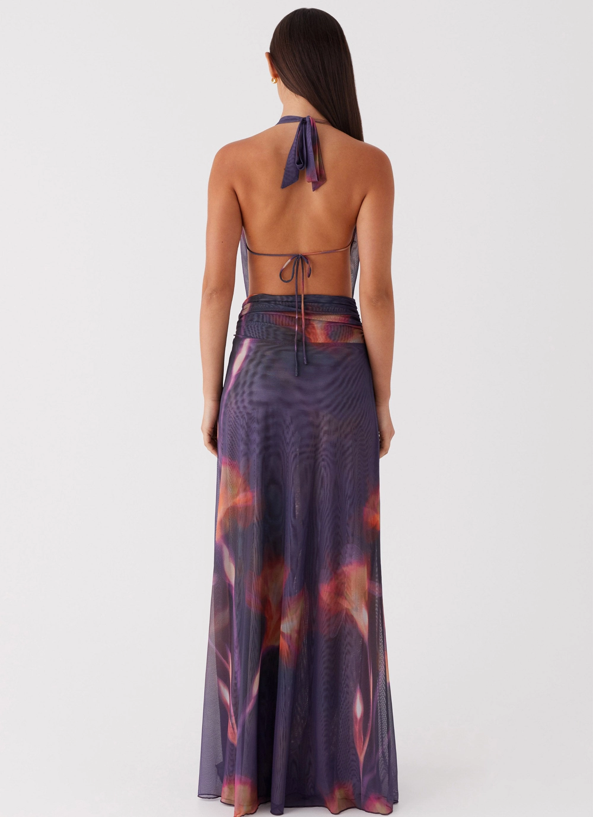 Crystal-Detail All Season Style Elysia Mesh Maxi Dress - Midnight Bloom