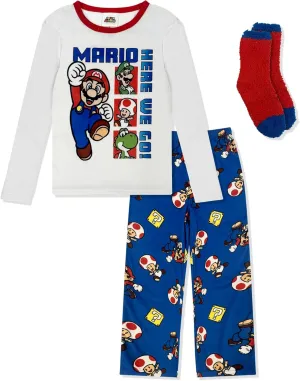 Pajama Set For Kids With Fuzzy Socks - Sonic, Hello Kitty, Super Mario Boys Girls 2 Piece Pajama Set - Kids & Toddler Pajamas