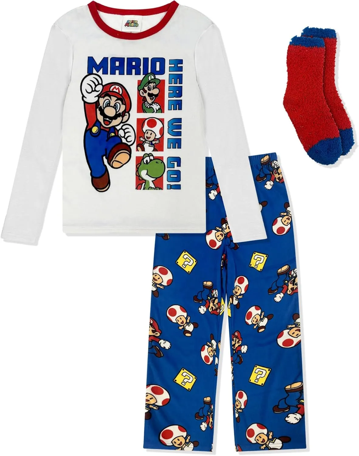 Pajama Set For Kids With Fuzzy Socks - Sonic, Hello Kitty, Super Mario Boys Girls 2 Piece Pajama Set - Kids & Toddler Pajamas