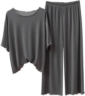 Pajama Sets for Women Women' Short Sleeved Summer Cardigan Top Female Loose Middle Elderly Suit Shirt Cotton and
